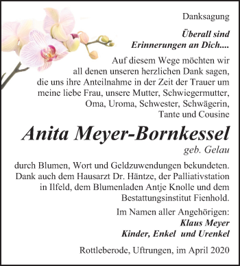 Traueranzeige von Anita Meyer-Bornkessel von Super Sonntag Sangerhausen