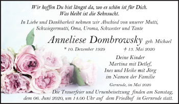Traueranzeige von Anneliese Dombrowsky von Super Sonntag Quedlinburg