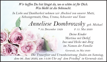 Traueranzeige von Anneliese Dombrowsky von Mitteldeutsche Zeitung Quedlinburg