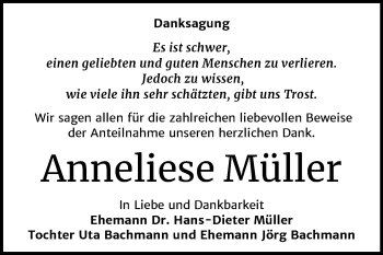 Traueranzeige von Anneliese Müller von Mitteldeutsche Zeitung Dessau-Roßlau