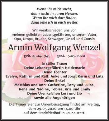 Traueranzeige von Armin Wolfgang Wenzel von Super Sonntag Merseburg/Querfurt
