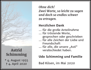 Traueranzeige von Astrid Schimming von Super Sonntag Naumburg/Nebra