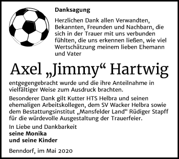 Traueranzeige von Axel Hartwig von Super Sonntag Mansfelder Land