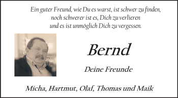 Traueranzeige von Bernd  von Mitteldeutsche Zeitung Quedlinburg