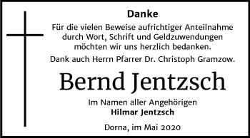 Traueranzeige von Bernd Jentzsch von Super Sonntag Wittenberg