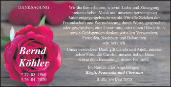 Traueranzeige von Bernd Köhler von Super Sonntag Sangerhausen