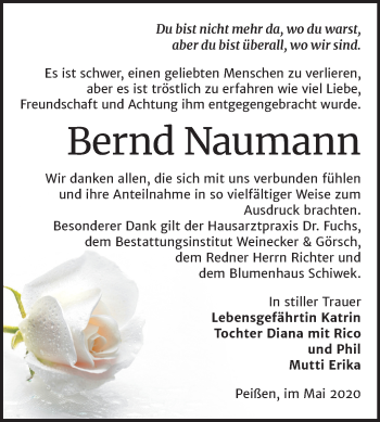 Traueranzeige von Bernd Naumann von Mitteldeutsche Zeitung Bernburg