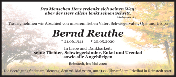 Traueranzeige von Bernd Reuthe von Mitteldeutsche Zeitung Quedlinburg