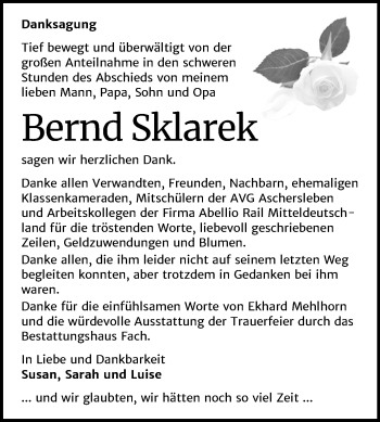 Traueranzeige von Bernd Sklarek von Mitteldeutsche Zeitung Merseburg/Querfurt