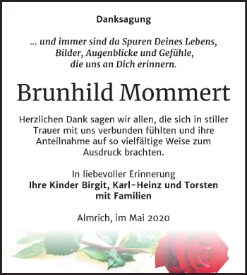 Traueranzeige von Brunhild Mommert von Mitteldeutsche Zeitung Naumburg/Nebra