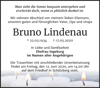 Traueranzeige von Bruno Lindenau von Mitteldeutsche Zeitung Wittenberg