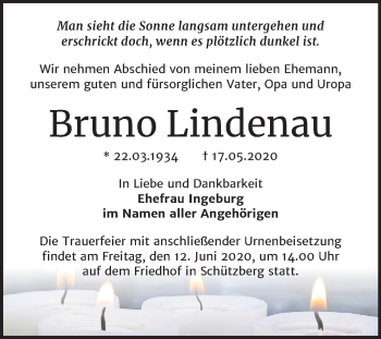 Traueranzeige von Bruno Lindenau von Super Sonntag Wittenberg