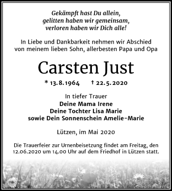 Traueranzeige von Carsten Just von Mitteldeutsche Zeitung Weißenfels