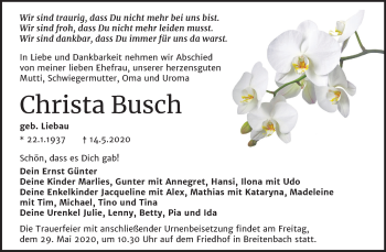 Traueranzeige von Christa Busch von Mitteldeutsche Zeitung Sangerhausen