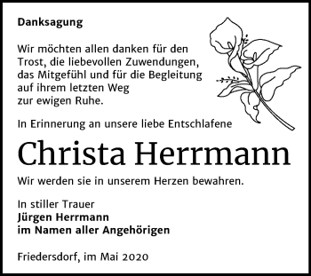Traueranzeige von Christa Herrmann von Mitteldeutsche Zeitung Bitterfeld
