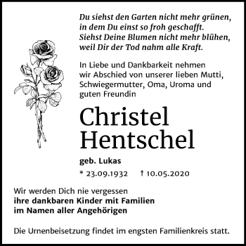 Traueranzeige von Christel Hentschel von Super Sonntag Bernburg