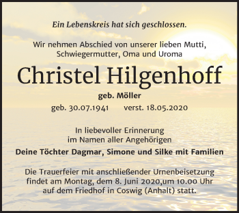 Traueranzeige von Christel Hilgenhoff von Mitteldeutsche Zeitung Wittenberg