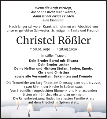 Traueranzeige von Christel Rößler von Mitteldeutsche Zeitung Bitterfeld