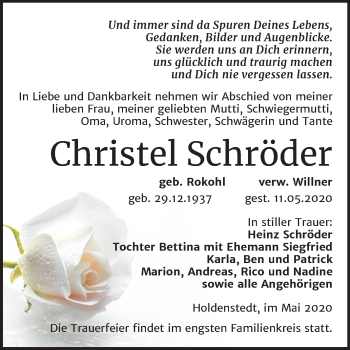 Traueranzeige von Christel Schröder von Mitteldeutsche Zeitung Mansfelder Land / Sangerhausen