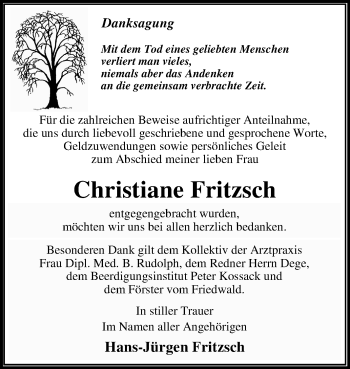 Traueranzeige von Christiane Fritzsch von Super Sonntag Dessau-Roßlau