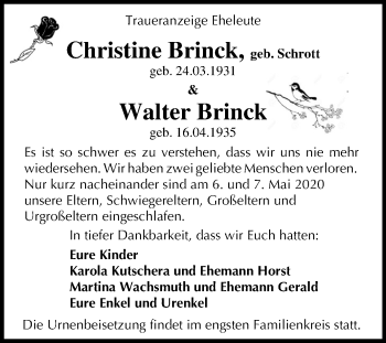 Traueranzeige von Christine und Walter Brinck von Mitteldeutsche Zeitung Halle/Saalkreis