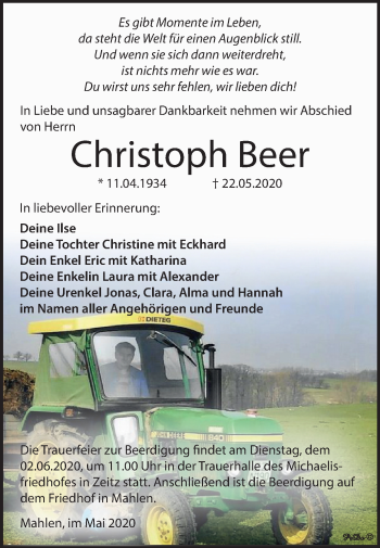 Traueranzeige von Christoph Beer von Mitteldeutsche Zeitung Zeitz