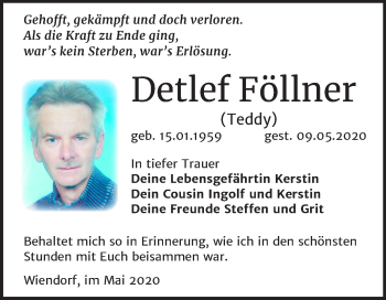 Traueranzeige von Detlef Föllner von Mitteldeutsche Zeitung Bernburg