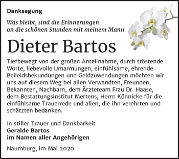 Traueranzeige von Dieter Bartos von Mitteldeutsche Zeitung Naumburg/Nebra