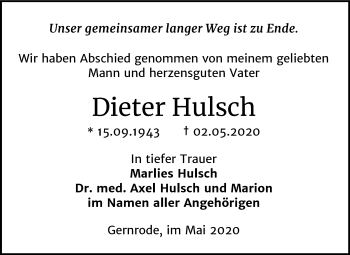 Traueranzeige von Dieter Hulsch von Mitteldeutsche Zeitung Quedlinburg