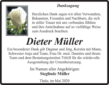 Traueranzeige von Dieter Müller von Mitteldeutsche Zeitung Quedlinburg
