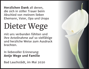 Traueranzeige von Dieter Wege von Super Sonntag Merseburg/Querfurt