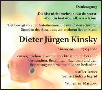 Traueranzeige von Dieter Jürgen Kinsky von Mitteldeutsche Zeitung Bitterfeld