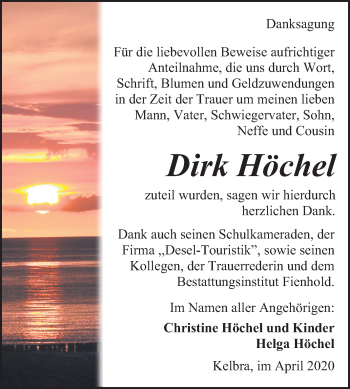 Traueranzeige von Dirk Höchel von Mitteldeutsche Zeitung Sangerhausen