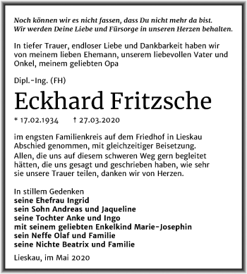 Traueranzeige von Eckhard Fritzsche von Mitteldeutsche Zeitung Halle/Saalkreis