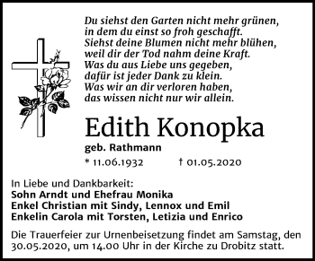 Traueranzeige von Edith Konopka von Mitteldeutsche Zeitung Halle/Saalkreis