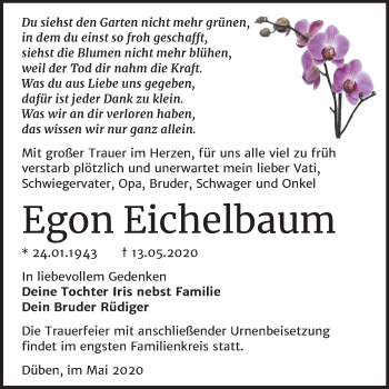 Traueranzeige von Egon Eichelbaum von Mitteldeutsche Zeitung Wittenberg