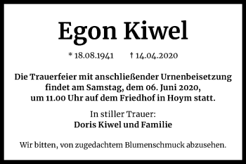 Traueranzeige von Egon Kiwel von Mitteldeutsche Zeitung Aschersleben / Quedlinburg