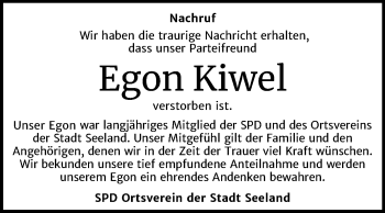 Traueranzeige von Egon Kiwel von Super Sonntag Aschersleben