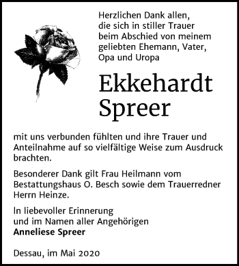 Traueranzeige von Ekkehardt Spreer von Mitteldeutsche Zeitung Dessau-Roßlau