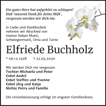 Traueranzeige von Elfriede Buchholz von Mitteldeutsche Zeitung Bernburg