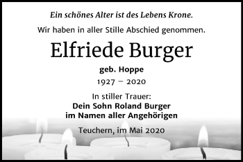 Traueranzeige von Elfriede Burger von Mitteldeutsche Zeitung Weißenfels