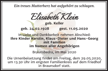 Traueranzeige von Elisabeth Klein von Super Sonntag Merseburg/Querfurt