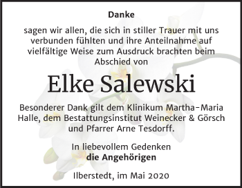 Traueranzeige von Elke Salewski von Super Sonntag Bernburg