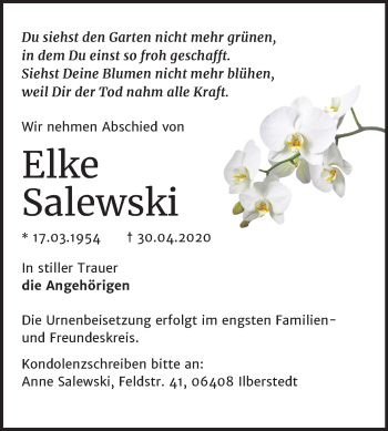 Traueranzeige von Elke Salewski von Mitteldeutsche Zeitung Bernburg