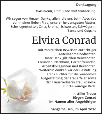 Traueranzeige von Elvira Conrad von Mitteldeutsche Zeitung Sangerhausen