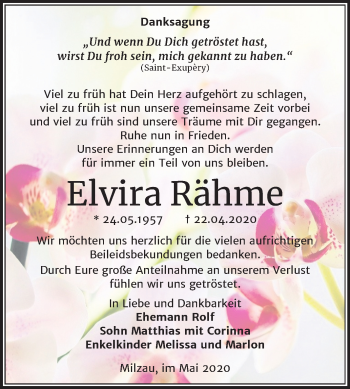 Traueranzeige von Elvira Rähme von Mitteldeutsche Zeitung Merseburg/Querfurt