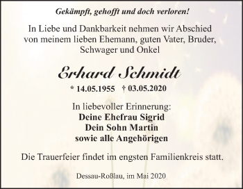 Traueranzeige von Erhard Schmidt von Mitteldeutsche Zeitung Dessau-Roßlau