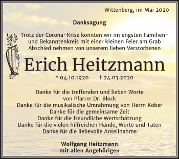 Traueranzeige von Erich Heitzmann von Super Sonntag Wittenberg