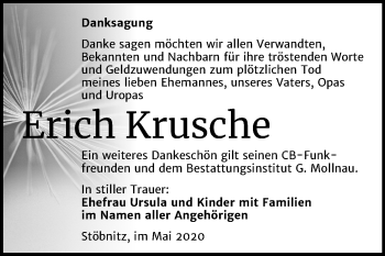 Traueranzeige von Erich Krusche von Super Sonntag Merseburg/Querfurt