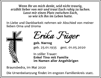 Traueranzeige von Erika Füger von Mitteldeutsche Zeitung Merseburg/Querfurt